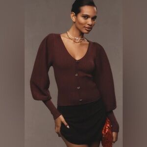 By Anthropologie Maroon Faux Heart Buttons Ribbed Pullover Sweater MEDIUM NWT